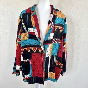 Vintage KARIBO Abstract Blazer Jacket 2X Colorblock 90s Oversized Abstract Art